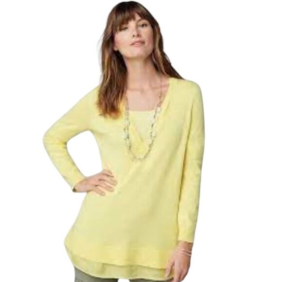 🆕 J. Jill Layered Sweater Tunic Womens Size S Buttercup Yellow Lightweight NWT - Picture 1 of 9